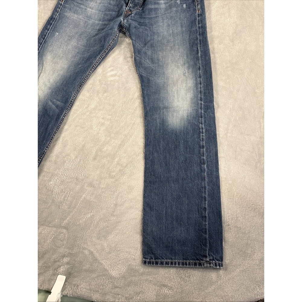 Diesel Viker Jeans Mens 34x32 Blue Straight Distressed Button Fly Wash 0806L - Picture 11 of 15